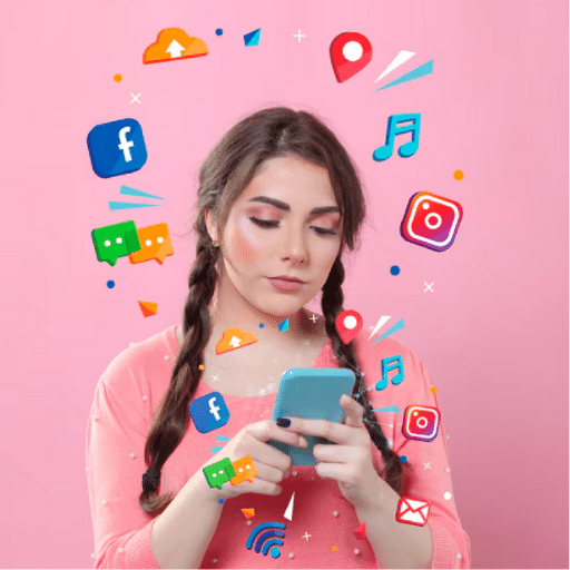 girl pink dress and background using mobile for social media video ads and explainer digital marketing video ands made with Ai
