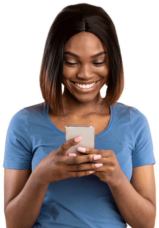 A black women using mobile for ai explainer video ads and digital marketing